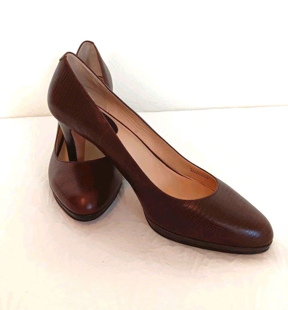 Cole Haan Harlow Embossed Pump Brown Leather Lizard Skin Women's Shoes Siz 7.5B